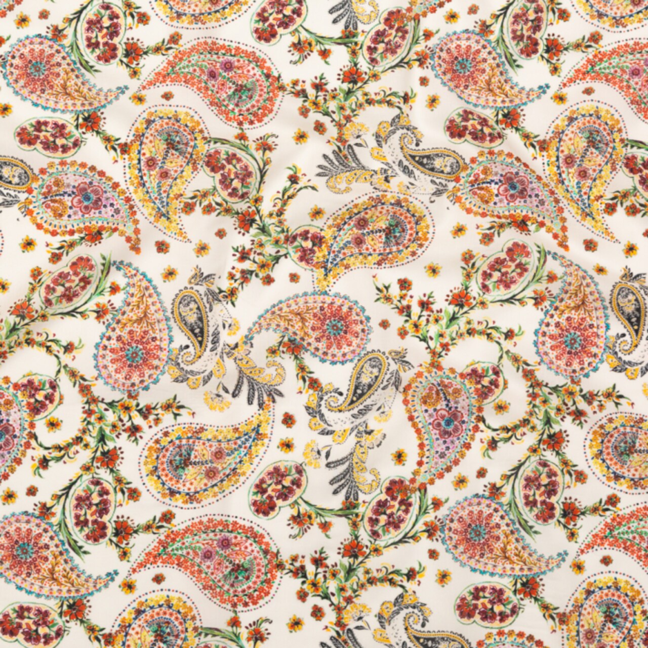 1 Yard Cotton Voile White and Red Paisley Thought Impressions Print Fabric